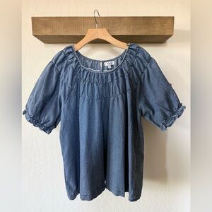 Polagram|Women’s Denim chambray Peasant Top,Washed Blue,Cottagecore boho•Large